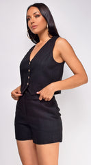 Valerie Black Linen Vest Shorts Set