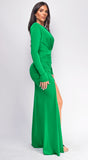 Josephine Green Deep V Plunge Maxi Dress