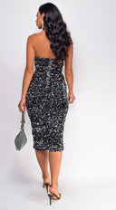 Raine Silver Black Velvet Sequin Midi Dress