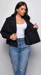Devin Cropped Trench Jacket - Black