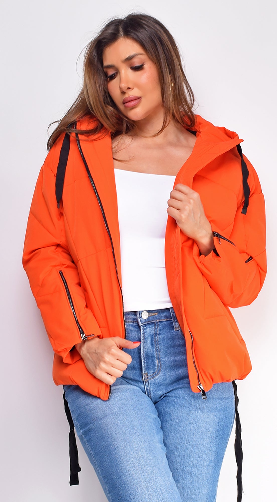 Varvara Orange Oversized Quilted Puffer Jacket