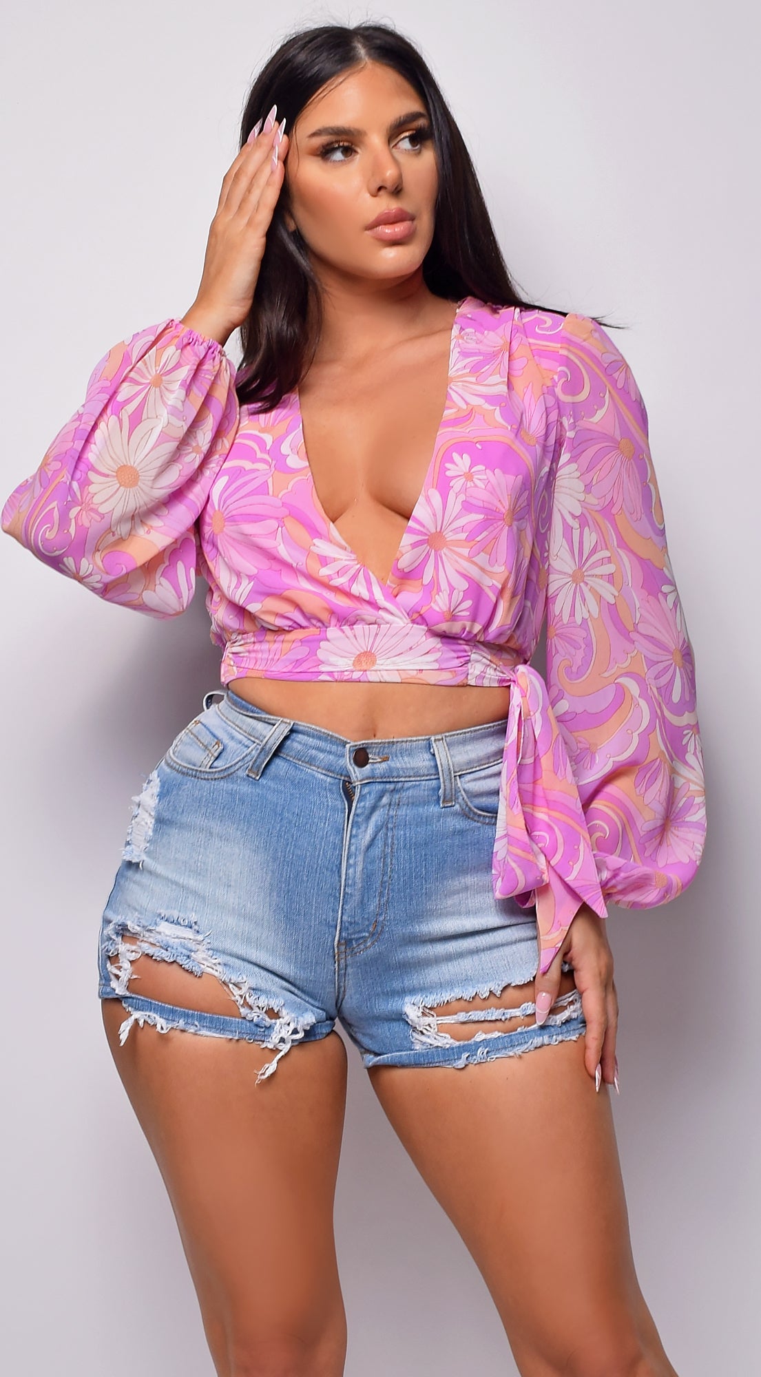 Illa Pink Chiffon Floral Print Top