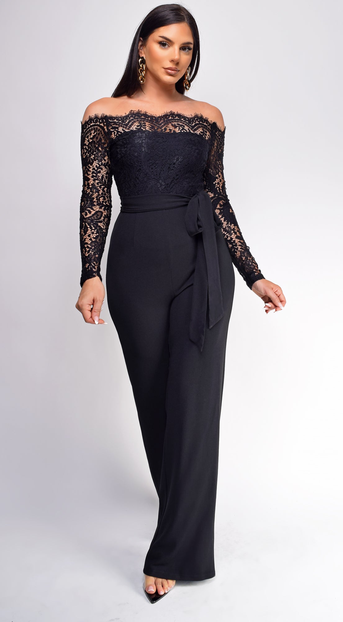 Fawn Black Lace Off Shoulder Jumpsuit