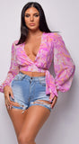 Illa Pink Chiffon Floral Print Top