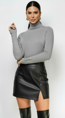 Gigi High Neck Long Sleeve Top in Gray back view on model