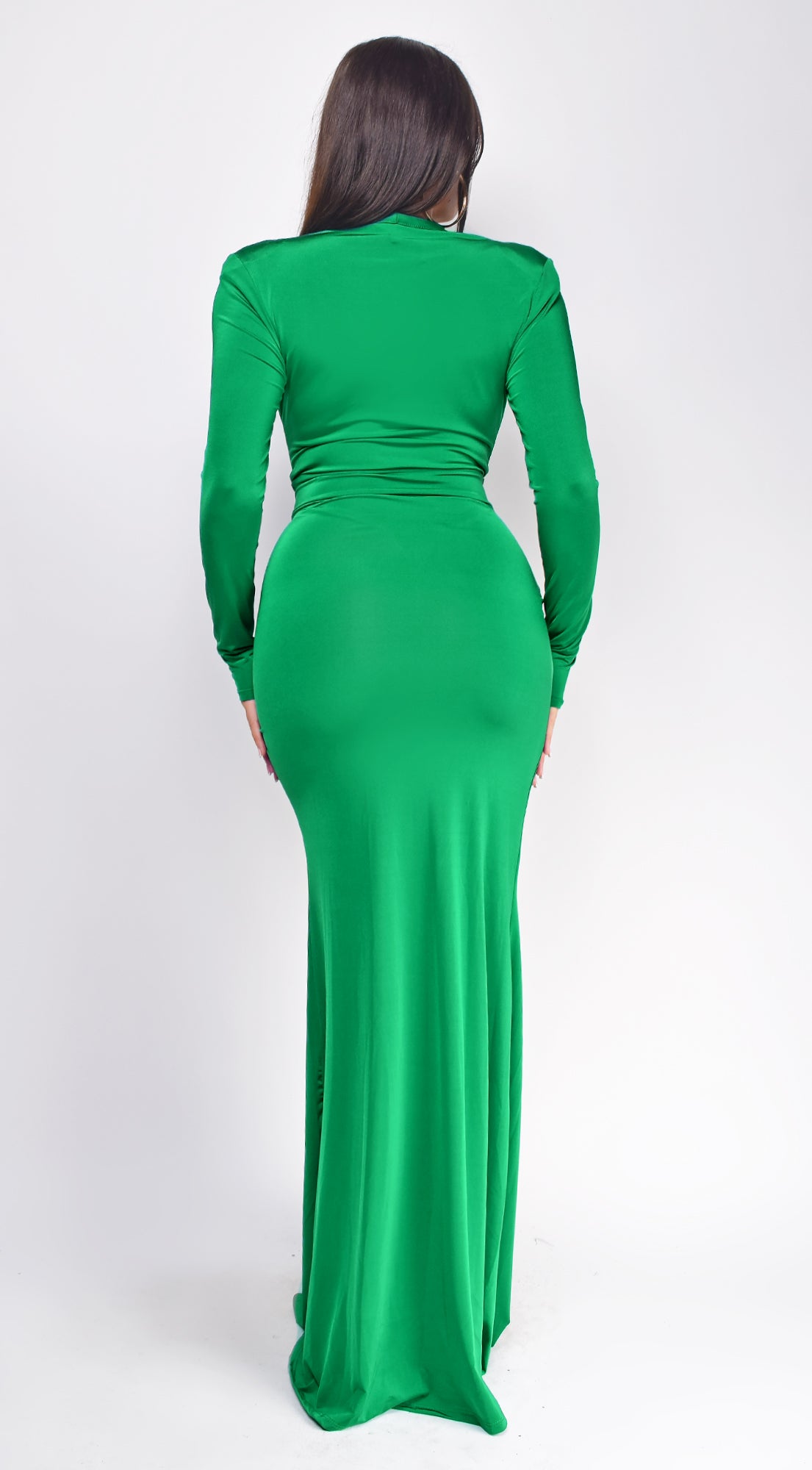 Josephine Green Deep V Plunge Maxi Dress