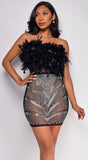 Cyprus Black Feather Rhinestone Mini Dress