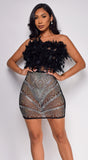 Cyprus Black Feather Rhinestone Mini Dress
