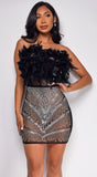 Cyprus Black Feather Rhinestone Mini Dress