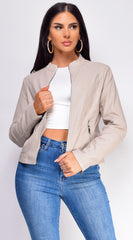 Sona Beige Classic Faux Leather Jacket