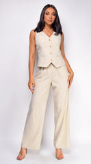 Ayla Beige Melange Two Tone Vest Set