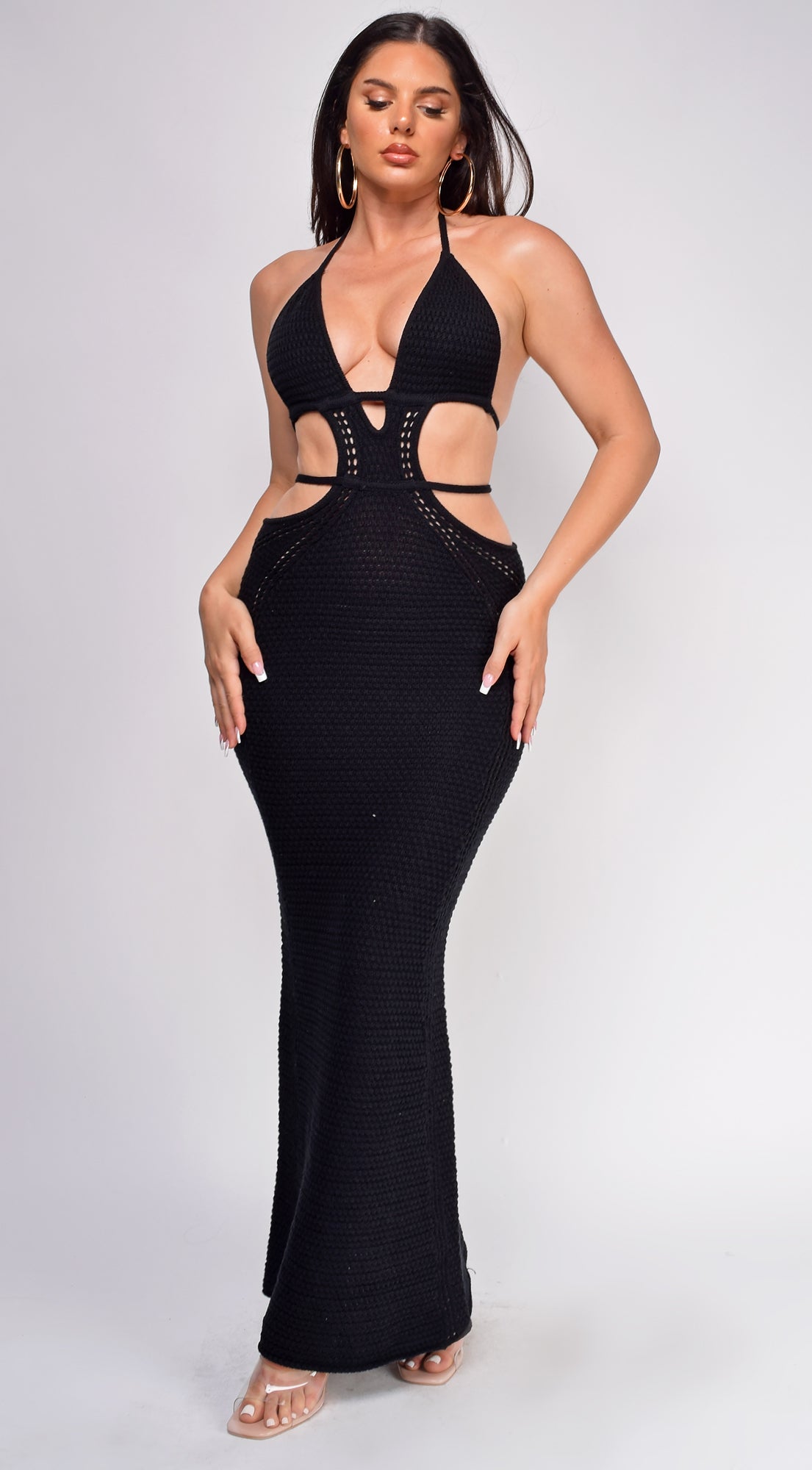 Espanola Black Crochet Maxi Dress