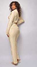 Elliana Vanilla Beige Satin Set close-up of satin fabric