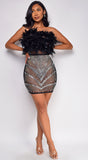 Cyprus Black Feather Rhinestone Mini Dress