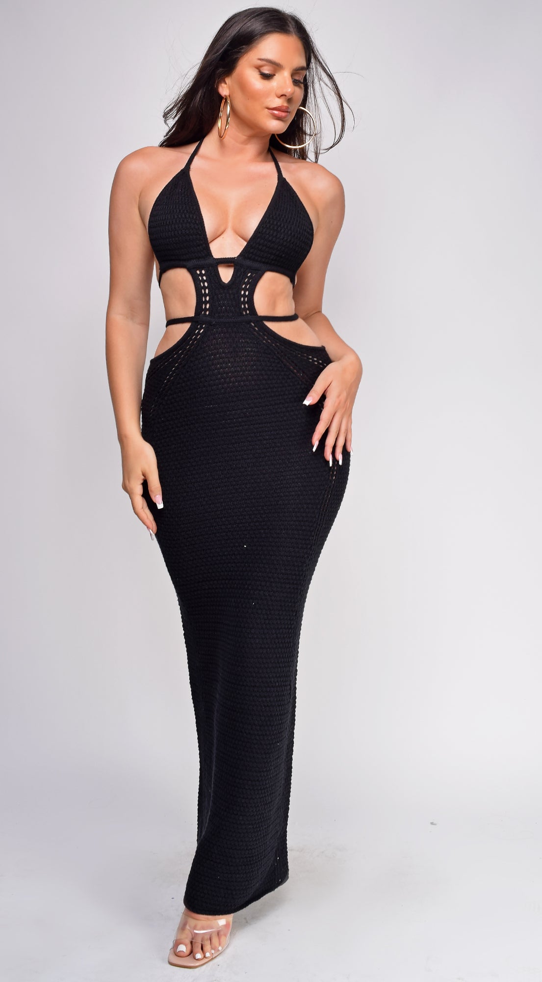 Espanola Black Crochet Maxi Dress