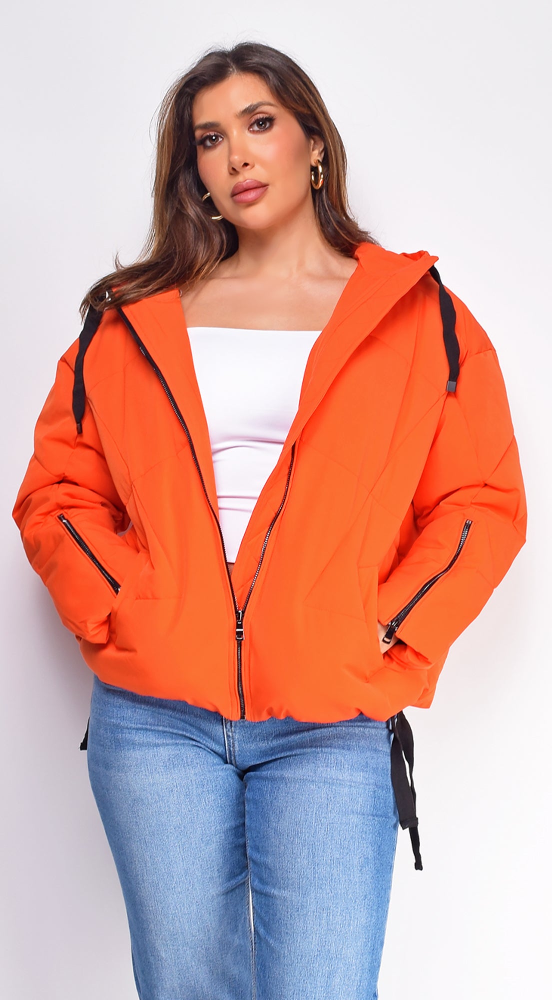 Varvara Orange Oversized Quilted Puffer Jacket