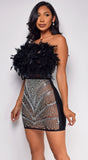Cyprus Black Feather Rhinestone Mini Dress