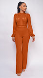 Nerine Cognac Brown Lace Jumpsuit