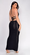 Espanola Crochet Maxi Dress in Black styled outfit flat lay