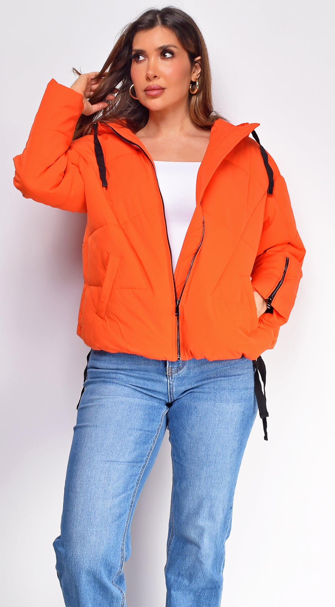 Varvara Orange Oversized Quilted Puffer Jacket