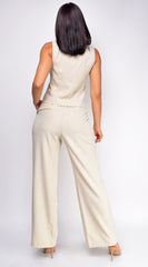 Ayla Beige Melange Two Tone Vest Set