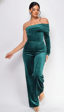 Nightfall One Shoulder Velvet Jumpsuit - Green