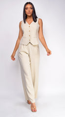 Ayla Beige Melange Two Tone Vest Set