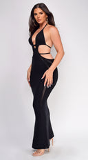 Espanola Crochet Maxi Dress in Black close-up of crochet texture