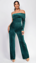 Nightfall One Shoulder Velvet Jumpsuit - Green
