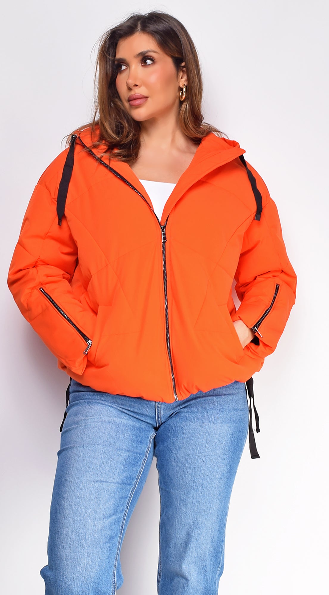 Varvara Orange Oversized Quilted Puffer Jacket