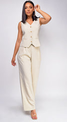 Ayla Beige Melange Two Tone Vest Set