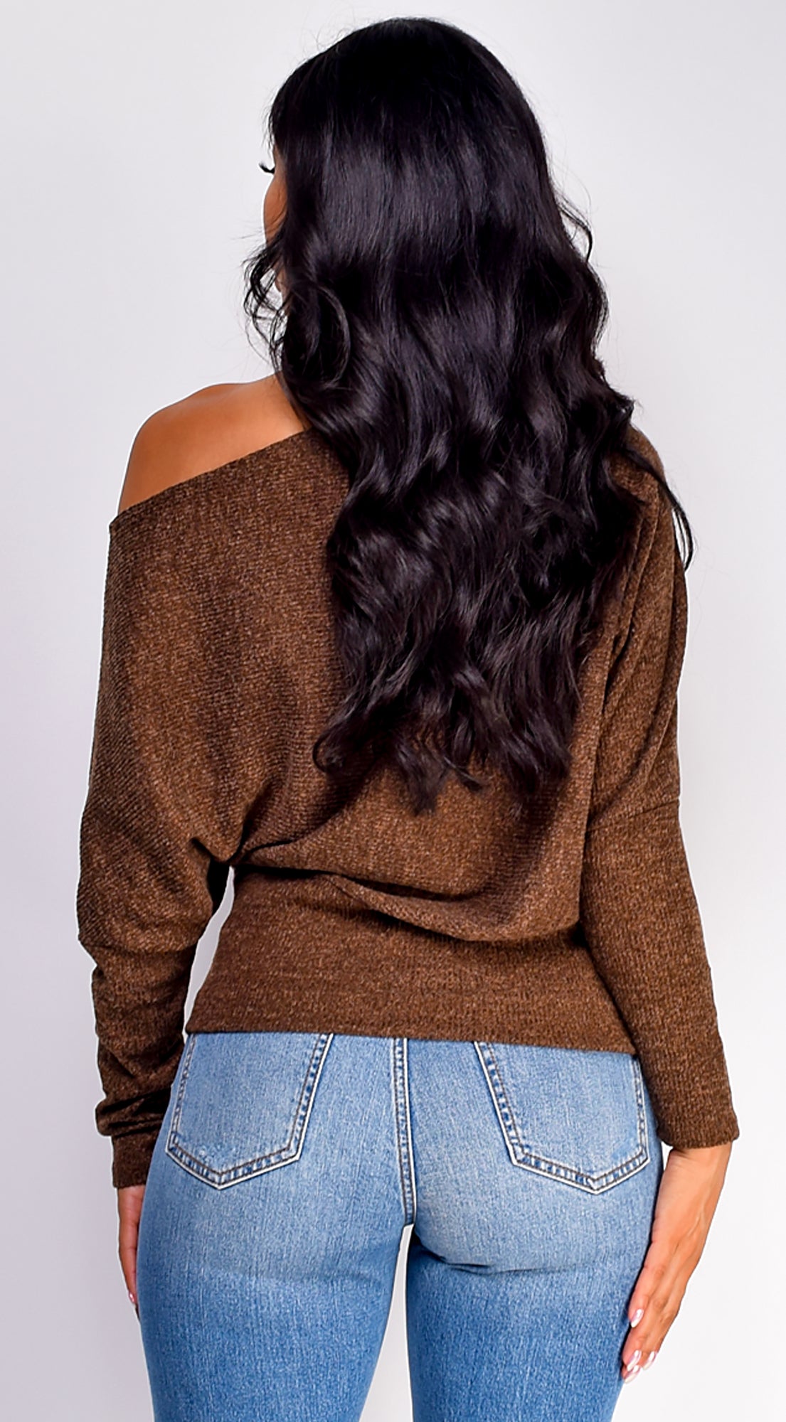 Harmony Off Shoulder Sweater Top - Brown