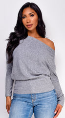 Harmony Off Shoulder Sweater Top - Gray