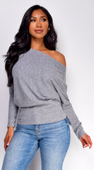 Harmony Off Shoulder Sweater Top - Gray
