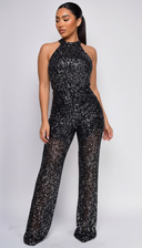 Kallan Black Mock Neck Sequin Jumpsuit