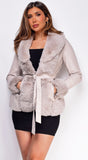 Ekaterina Cream Beige PU Leather Belted Coat