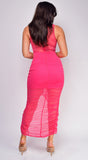 Jude Hot Pink Ruched Mesh Midi Dress