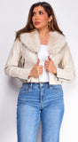 Alyona White Cream Faux Fur Leather Jacket