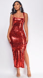 Riyo Red Sequin Slit Maxi Dress