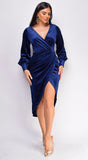 Elora Navy Blue Velvet Midi Dress