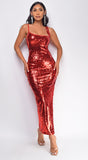 Riyo Red Sequin Slit Maxi Dress