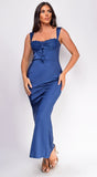 Dilara Navy Blue Satin Embroidered Maxi Dress