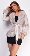 Ekaterina Cream Beige PU Leather Belted Coat styled outfit flat lay