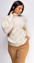 Rowan Ivory White Twisted Cable Turtle Neck Sweater
