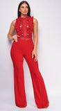 Venetia Red Crochet Lace Wide Leg Jumpsuit