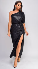 Ever One Shoulder Sequin Maxi Dress - Black S / Black Ever One Shoulder Sequin Maxi Dress - Black S / Black