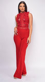 Venetia Red Crochet Lace Wide Leg Jumpsuit
