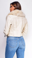 Alyona White Cream Faux Fur Leather Jacket