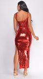 Riyo Red Sequin Slit Maxi Dress