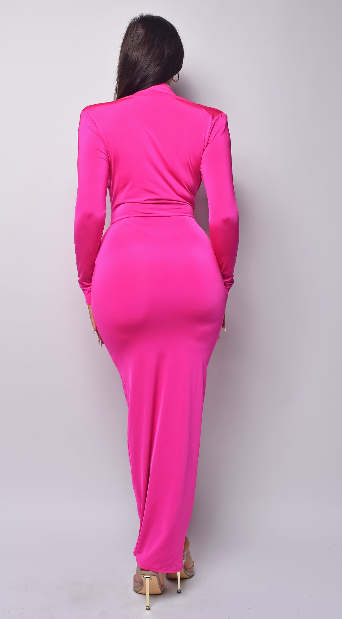 Celeste Fuchsia Pink V Plunge Drape Dress